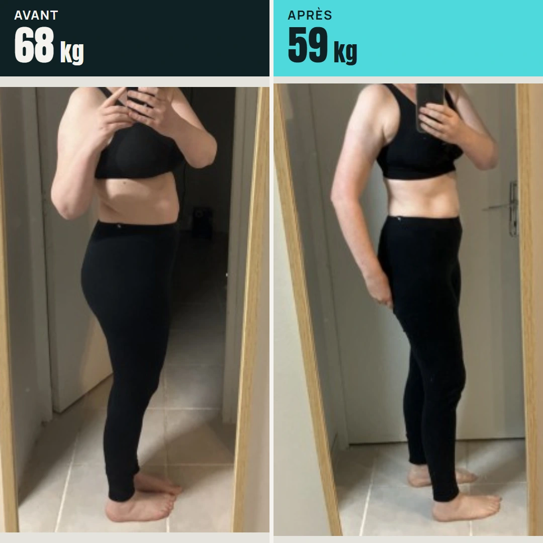 Transformation de Stéphanie, de 68 à 59 kilos : photos de profil avant et après son accompagnement