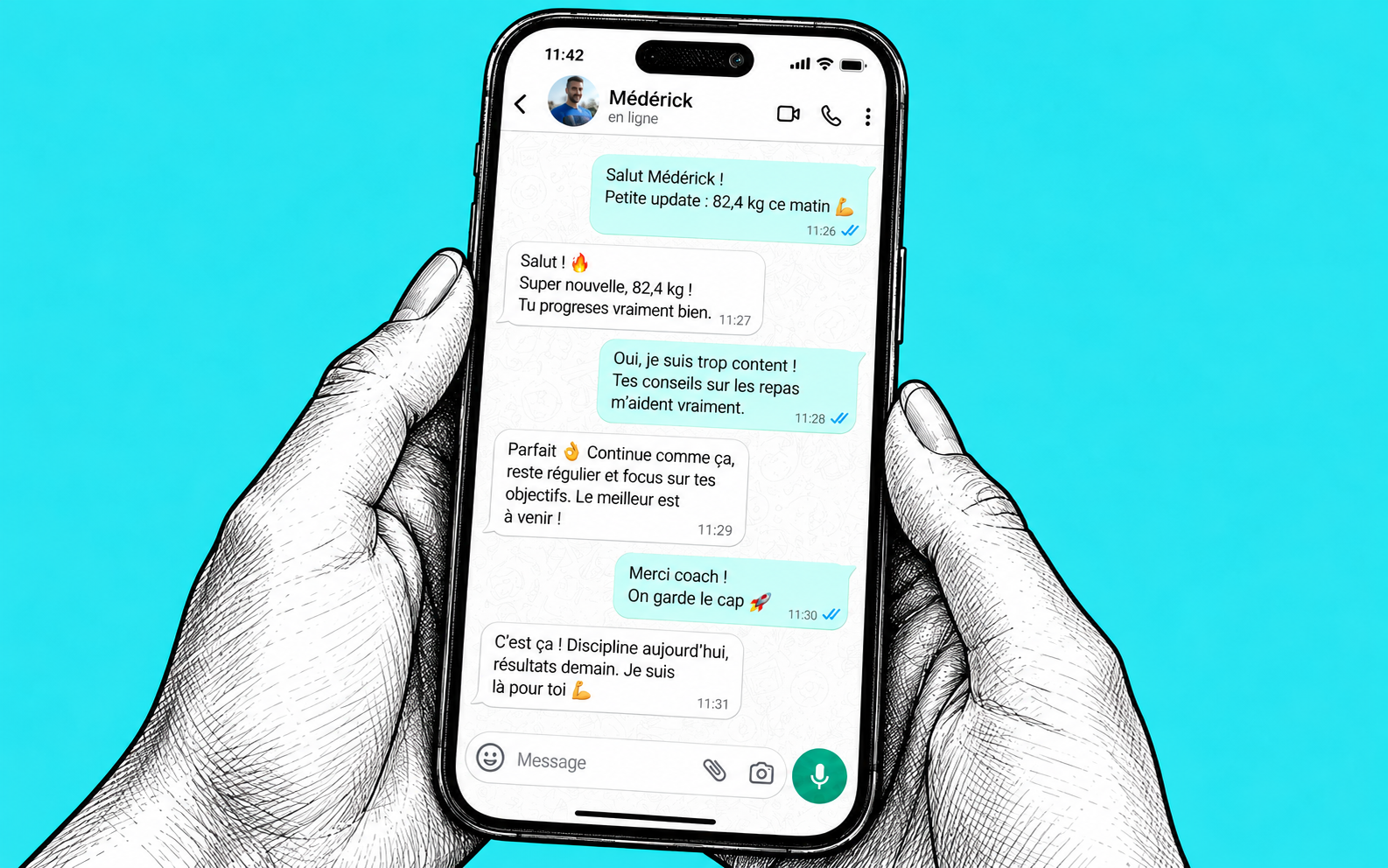 Exemple illustré d’une conversation de suivi avec Médérick